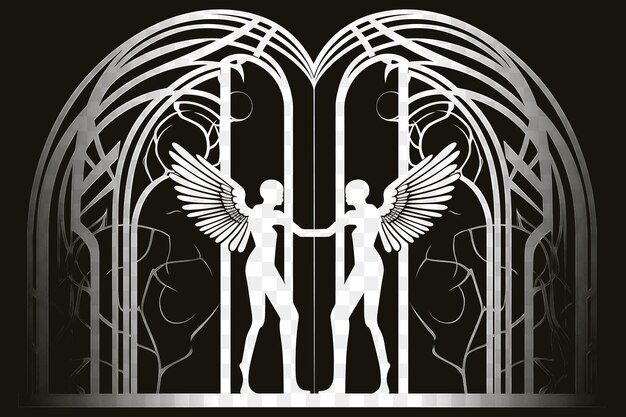 PSD psd of art deco of angels and heaven gate black and white c tattoo collage outline png 4096px