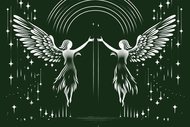 Psd of art deco of angels and heaven gate black and white c tattoo collage outline png 4096px