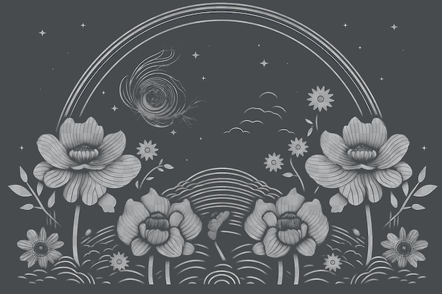 PSD psd of art deco of lunar new year flora black and white col tattoo collage outline png 4096px 0