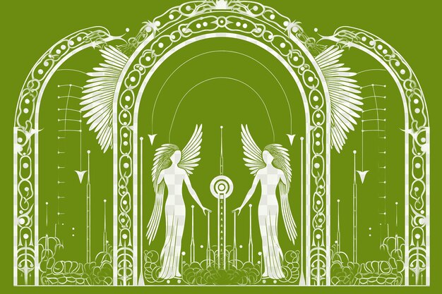 PSD psd art deco of angels and heaven gate c tattoo collage black and white outline png 4096px