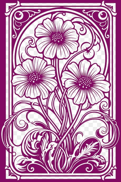 PSD psd art nouveau ramka z płynącymi organicznymi formami i kwiatowymi motywami koszulki t-shirt tattoo art outline ink