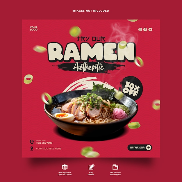 PSD psd asian food restaurant menu social media square banner template