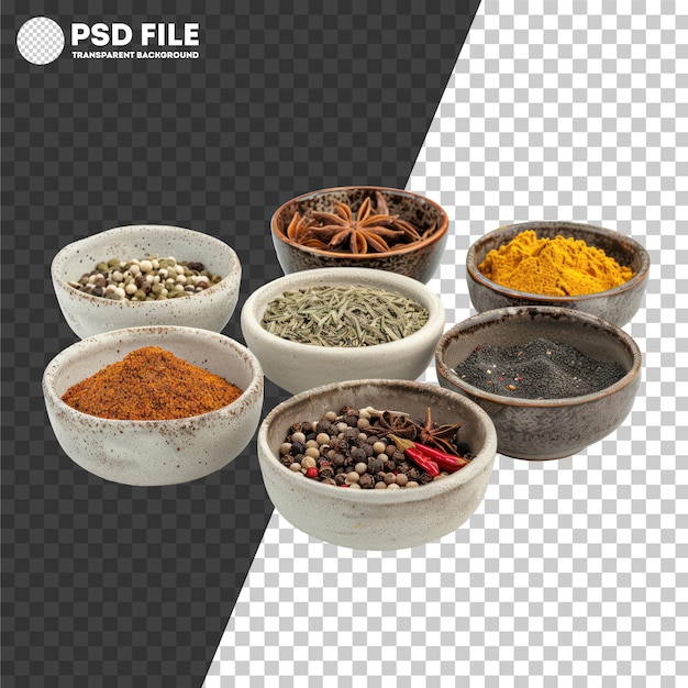 PSD psd assorted spices in wooden bowls