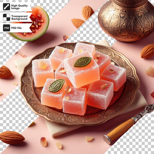 PSD psd assorted turkish delight with pistachio and hazelnut on transparent background