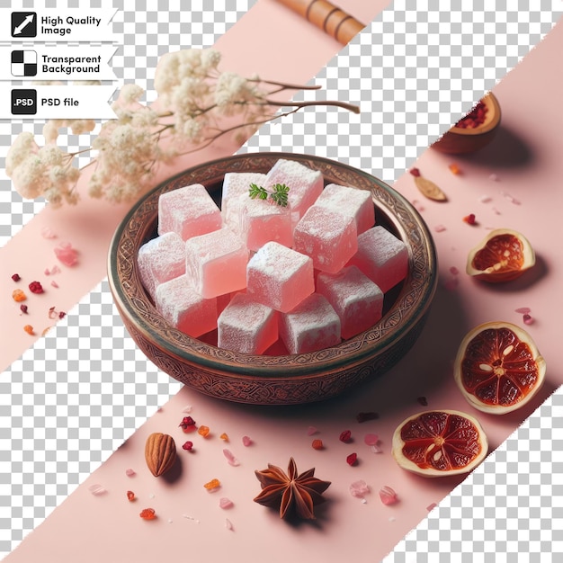 PSD psd assorted turkish delight with pistachio and hazelnut on transparent background