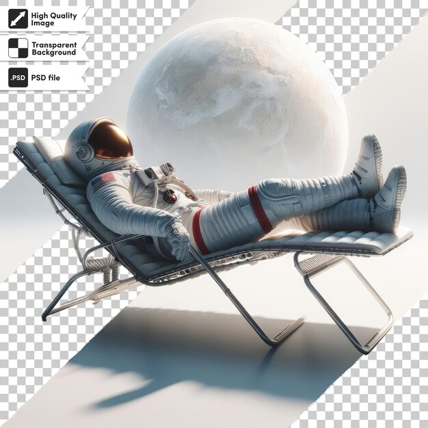 PSD psd astronaut lies on a beach bed on transparent background with editable mask layer