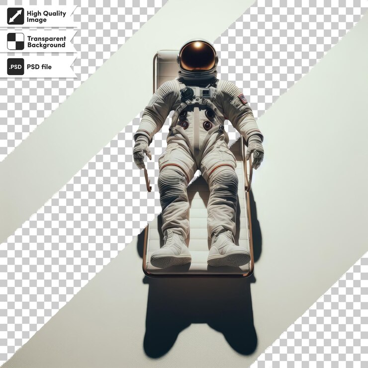 PSD psd astronaut lies on a beach bed on transparent background with editable mask layer