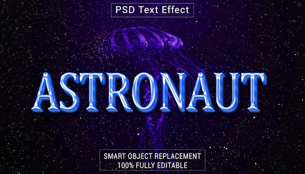 Эффект стиля текста логотипа PSD ASTRONAUT