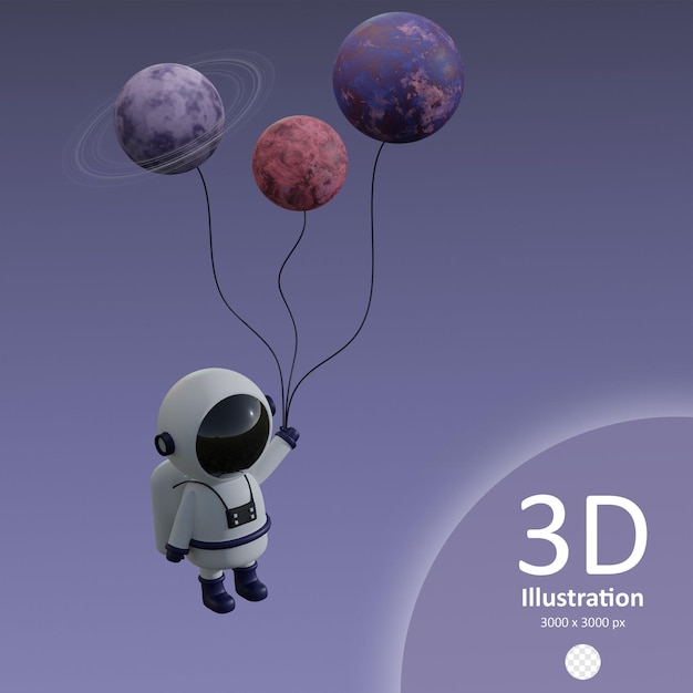 PSD astronaut med ballongplaneter ikon isolert 3d gjengivelsesillustrasjon