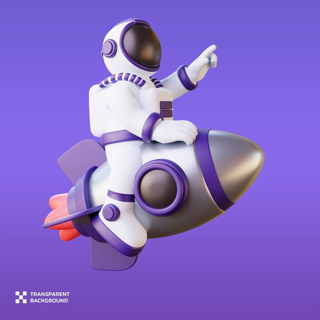 PSD astronaut riding on rocket 3D Illustration