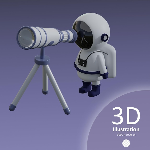 Psd astronaut with a telescope icon isolated 3d render illustration