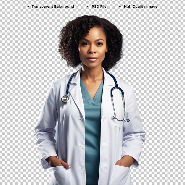 PSD psd attractive african american woman doctor full body transparent background