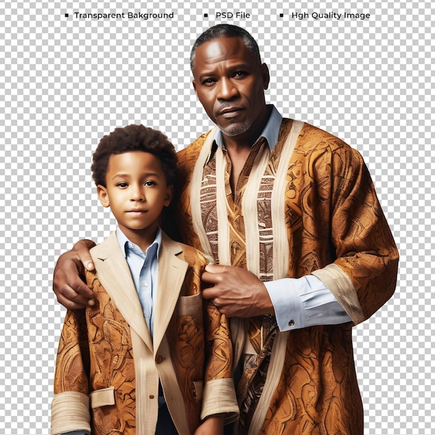 PSD psd attractive american father with his boy wearing african style transparent background