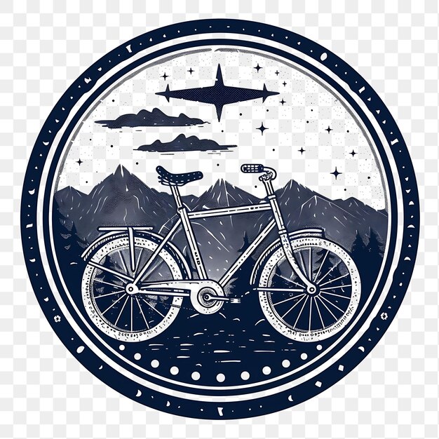 PSD psd aurora b bicycle with navy blue monochrome stamp circular fr tattoo clipart ink tshirt design