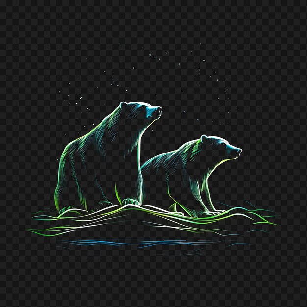 Psd of aurora electric green swirling neon lines polar bears swirli transparent clean glow effects