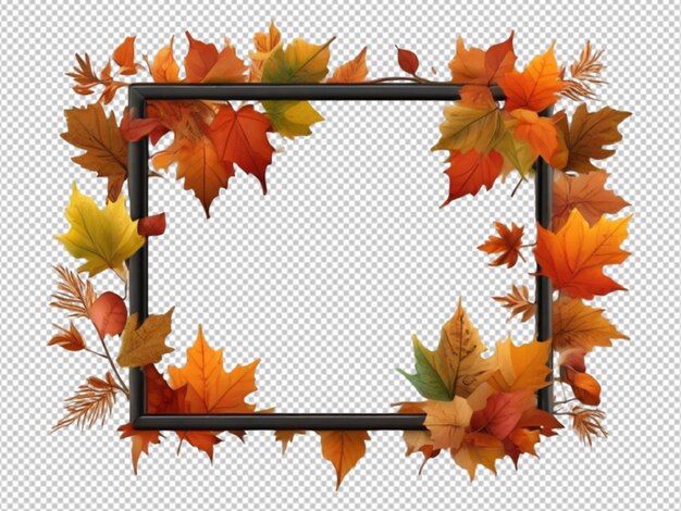 Psd of a autumn leaves frame on transparent background