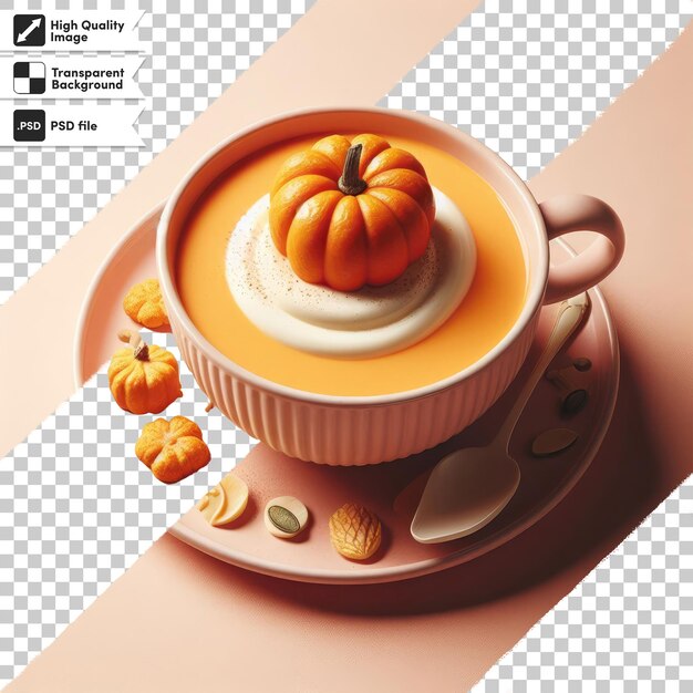 PSD psd autumn still life pumpkin soup on a bowl on transparent background
