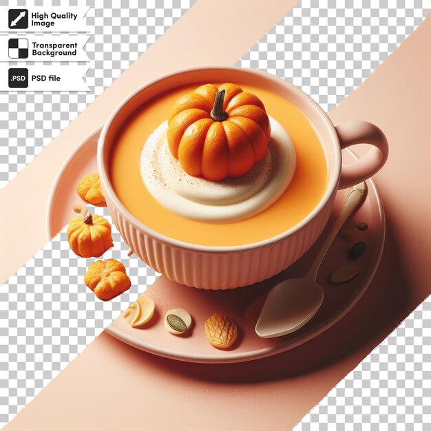 Psd autumn still life pumpkin soup on a bowl on transparent background