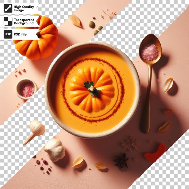 PSD psd autumn still life pumpkin soup on a bowl on transparent background