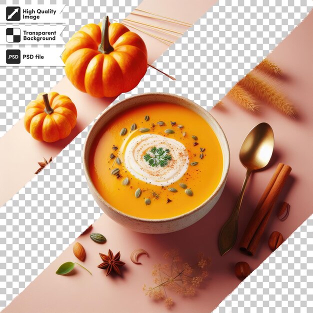 PSD psd autumn still life pumpkin soup on a bowl on transparent background