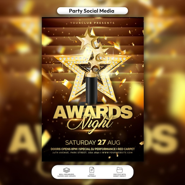 Psd award night flyer and social media post template