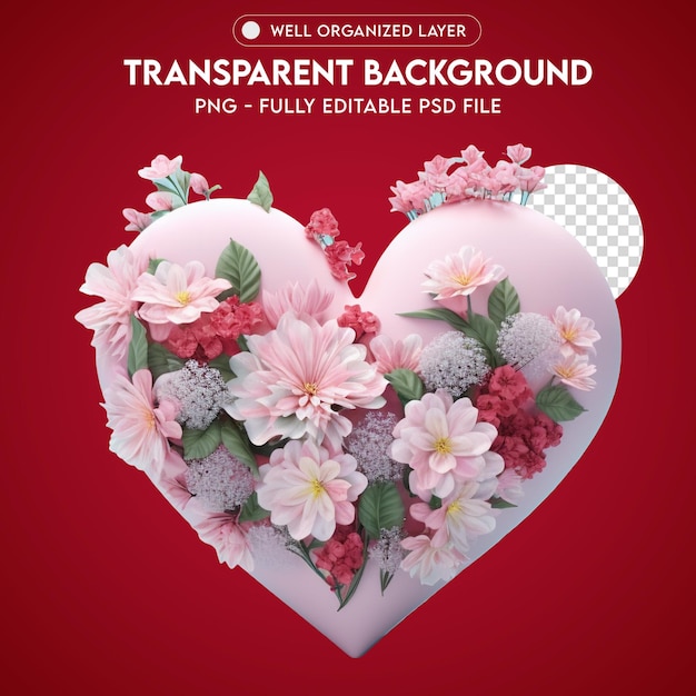 PSD Awareness of Pink Heart Flowers PNG Transparent