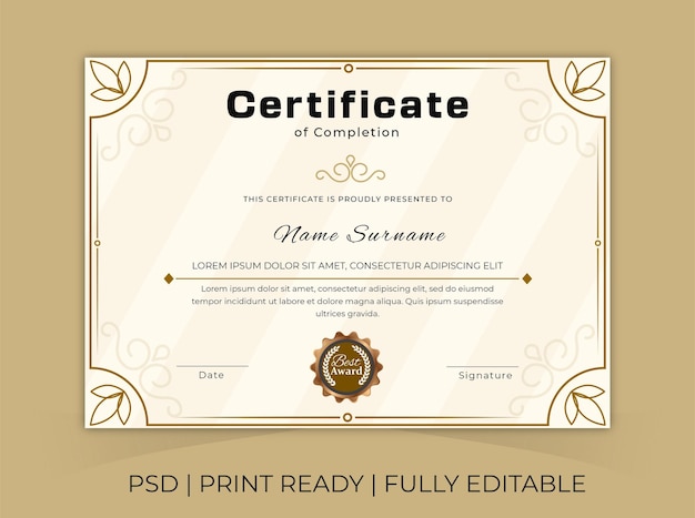 psd awesome certificate design template
