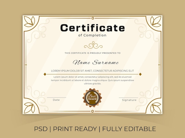 PSD modello di progettazione certificato straordinario psd