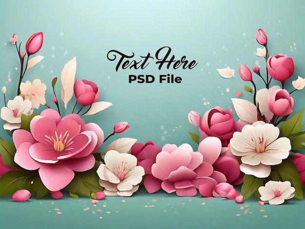 Psd background design spring greeting fresh bloom flowers holiday season wedding celebration