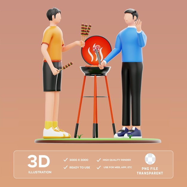 PSD バックヤード BBQ パーティー 3D イラスト