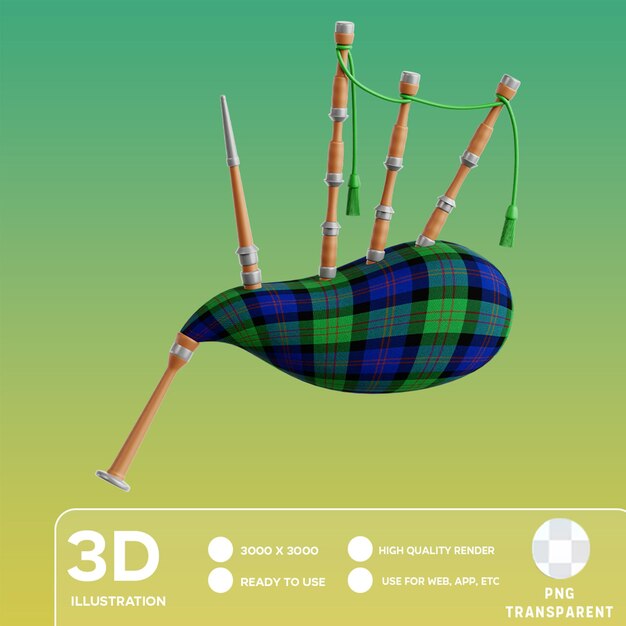 Psd bagpipes 3d illustration