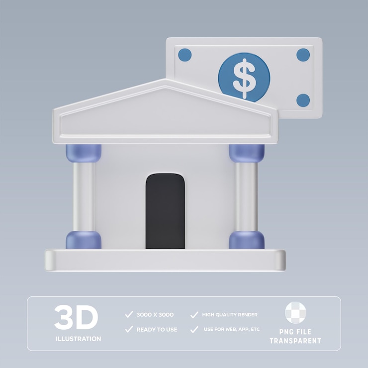 PSD psd 은행 건물 3d 일러스트레이션