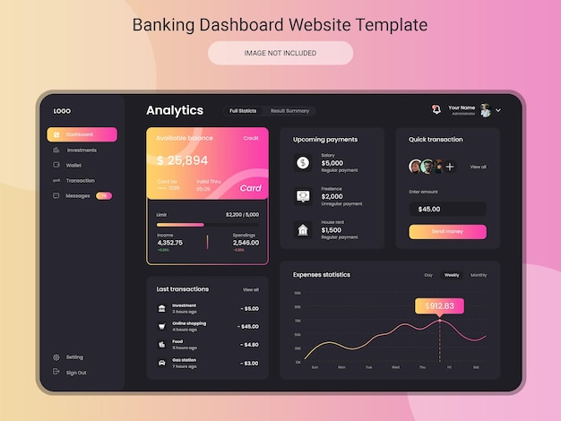 PSD modello di sito web del dashboard psd banking 1