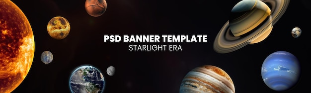 PSD-bannersjabloon Zonnestelsel - Starlight-tijdperk
