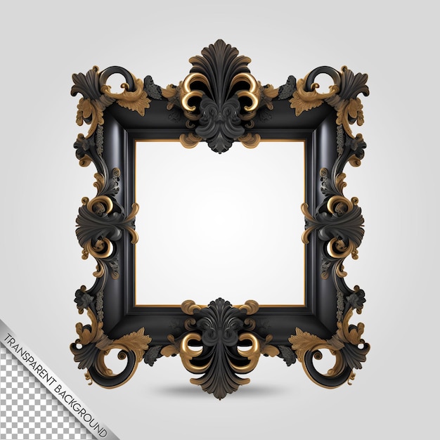 PSD psd baroque frame black gold transparent background