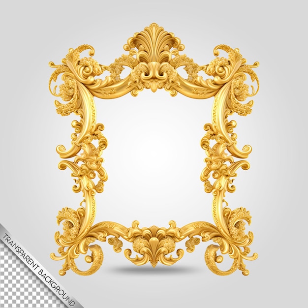 Psd baroque frame gold transparent background