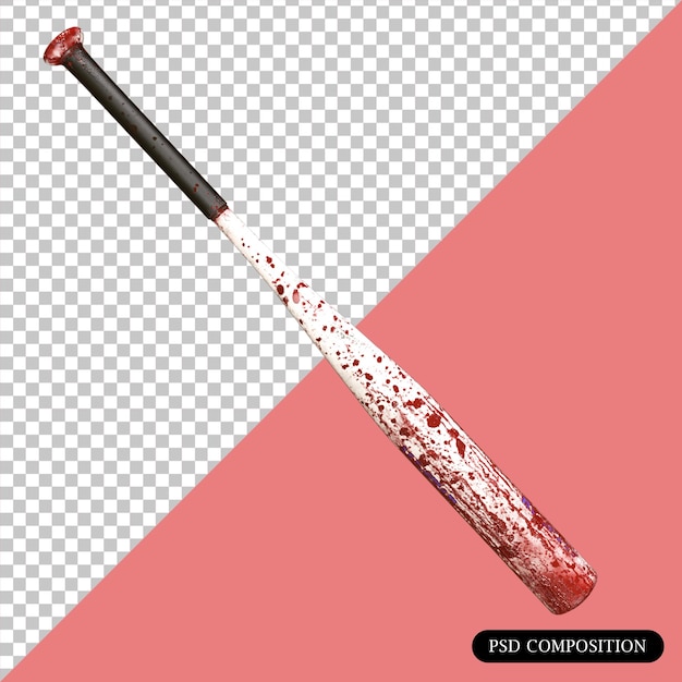 PSD psd baseball bat bloody isolato rendering 3d