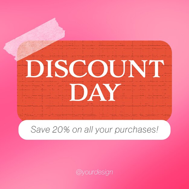 Psd basic pink gradient background discount banner for instagram post template social media