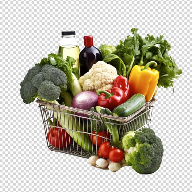 PSD psd a basket of vegetables including broccoli lettuce and tomatoes on an isolated background