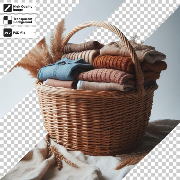 PSD psd basket with clothes on transparent background