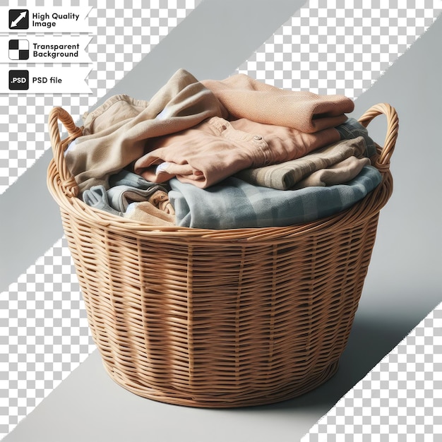 PSD psd basket with clothes on transparent background