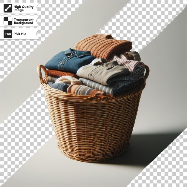 psd basket with clothes on transparent background