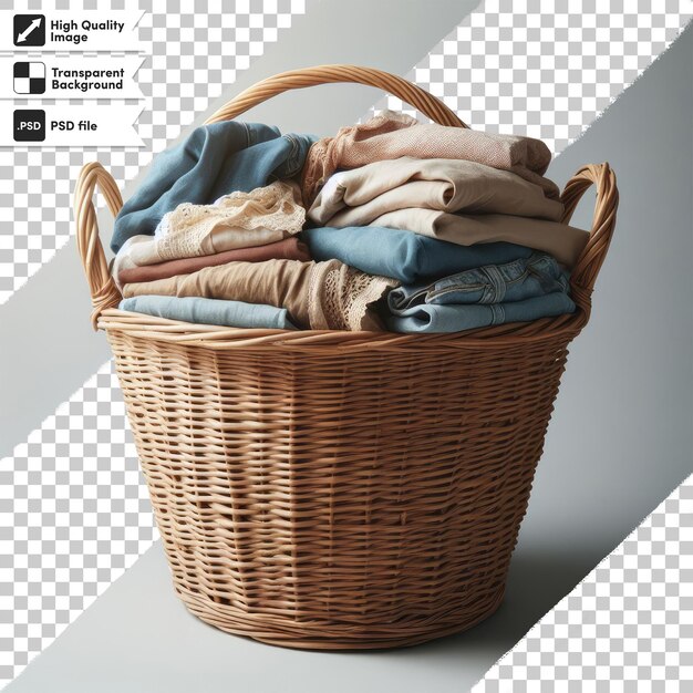 PSD psd basket with clothes on transparent background