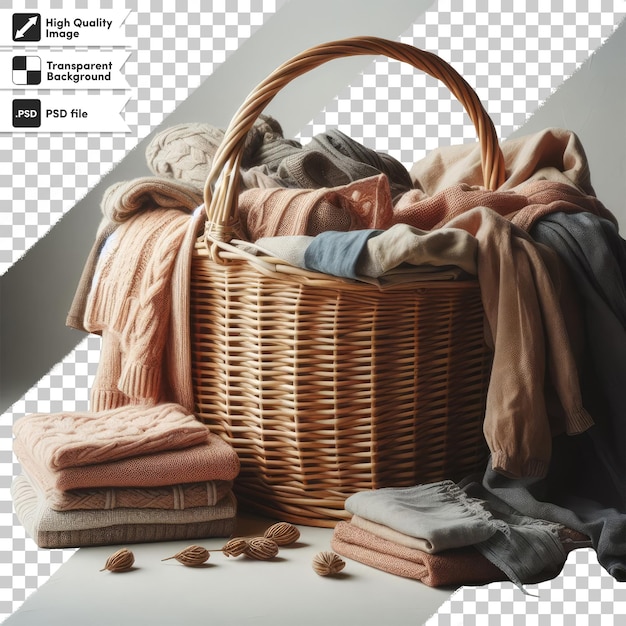 PSD psd basket with clothes on transparent background