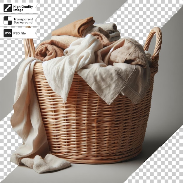 PSD psd basket with clothes on transparent background