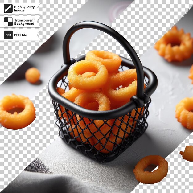 Psd basket with onion rings on transparent background