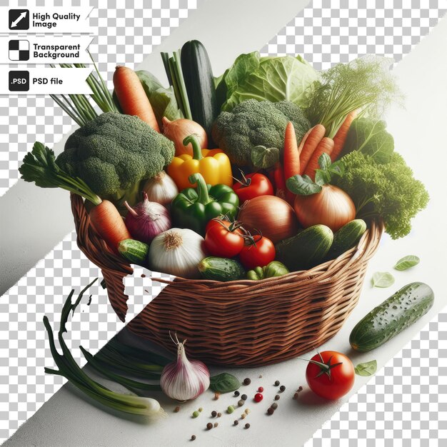 PSD psd basket with vegetables on transparent background with editable mask layer