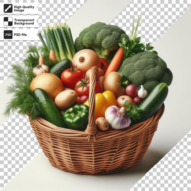 PSD psd basket with vegetables on transparent background with editable mask layer