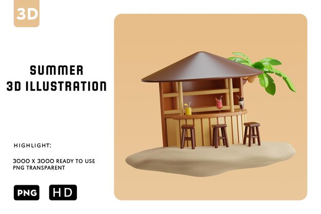 Illustrazione 3d di psd beach bar