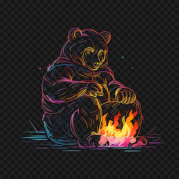 PSD psd of bear wilderness retreat angular neon lines campfire furry bo transparent clean glow effects